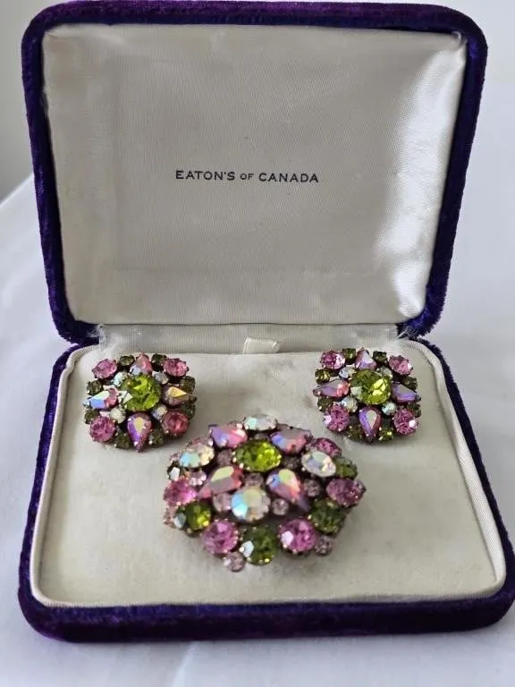 Vintage Made in Austria Crystal Brooch & Earring