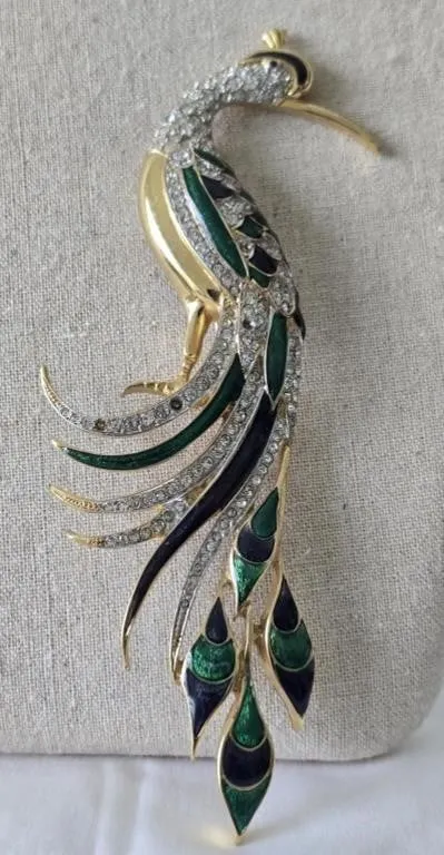 Vintage Large 5.5" D Orlan Peacock Bird Brooch
