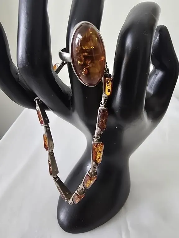 Baltic Amber 925 Sterling Silver Ring & Bracelet