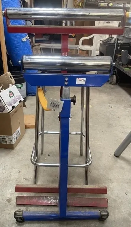 Two adjustable single-roller folding work stands.