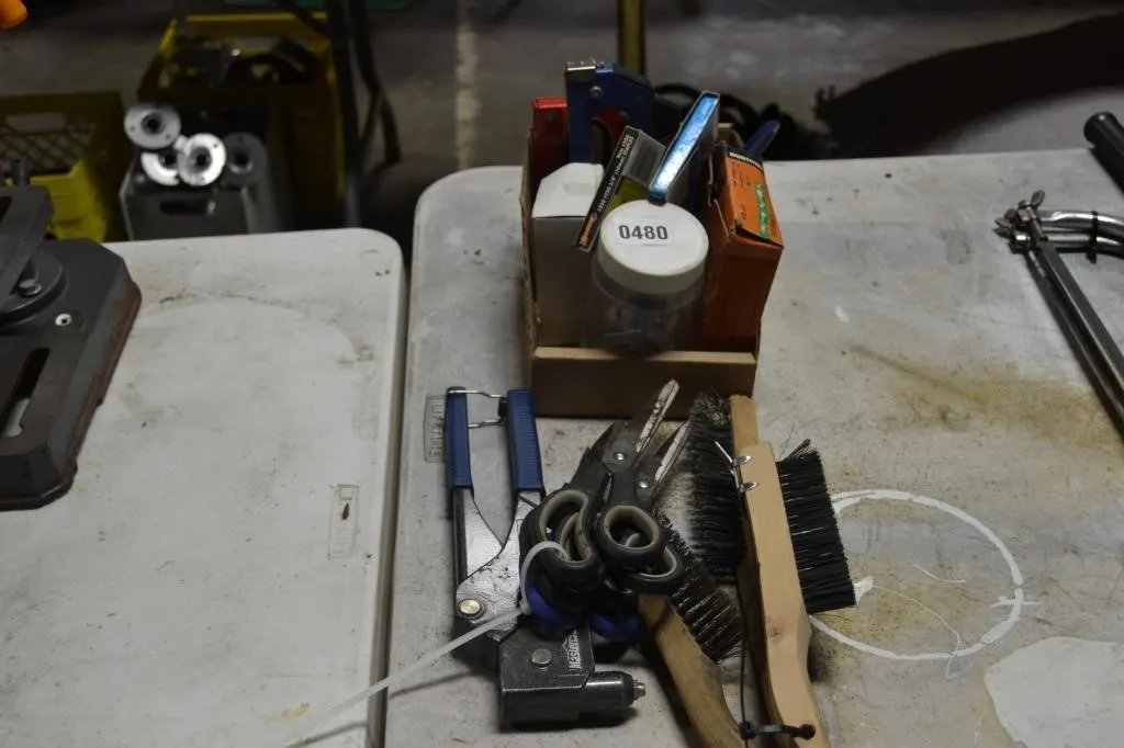Stapler,Scissors, Pop riveter, Wire brushes