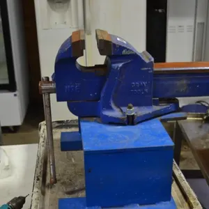 Blue Industrial Vice mounted on metal stand