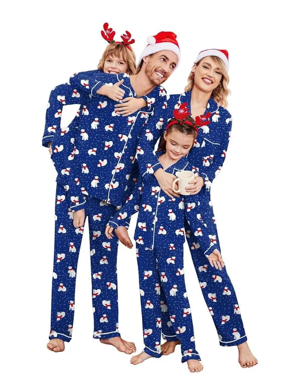 Ekouaer Christmas Pajama Set Blue Polar Bear 6-7Y