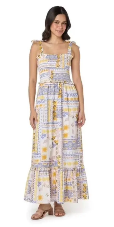Bila Flora Dress Size S Lemon Multi Floral Print