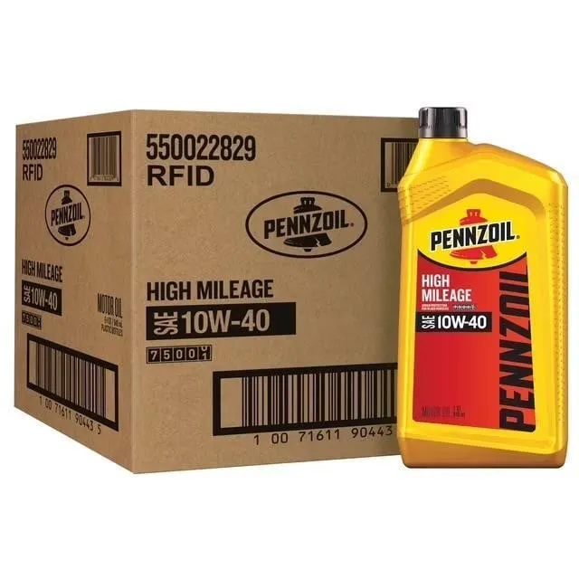 Pennzoil High Mileage 10W-40 Motor Oil 1qt 6pk