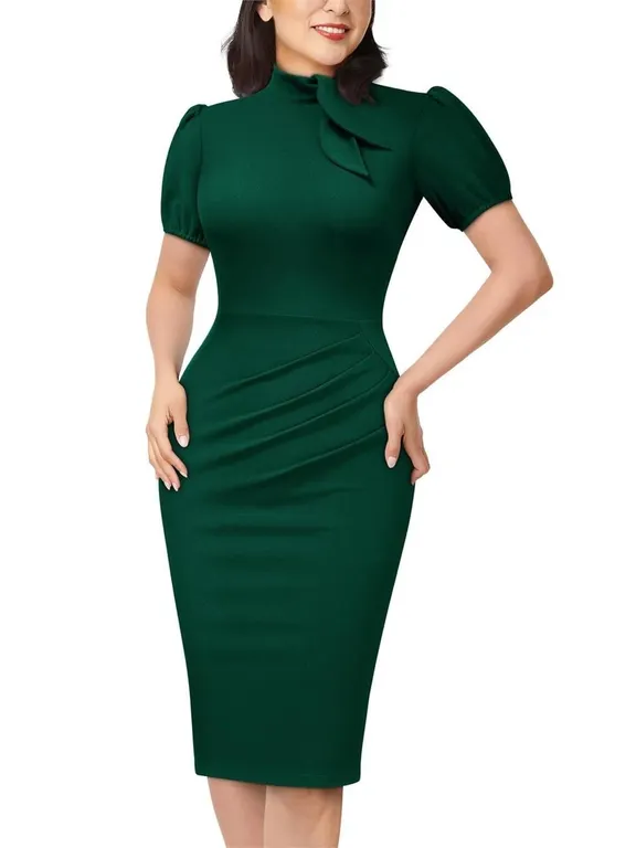 AISIZE Tie Neck Puff Sleeve Cocktail Dress XL