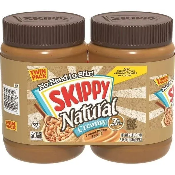 Skippy Natural Creamy Peanut Butter 48 oz 2pk