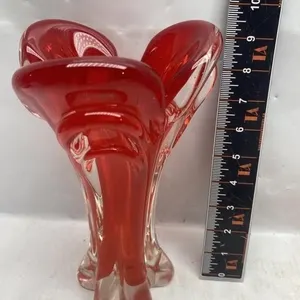 Red Art Glass Crimped-Edge Vase