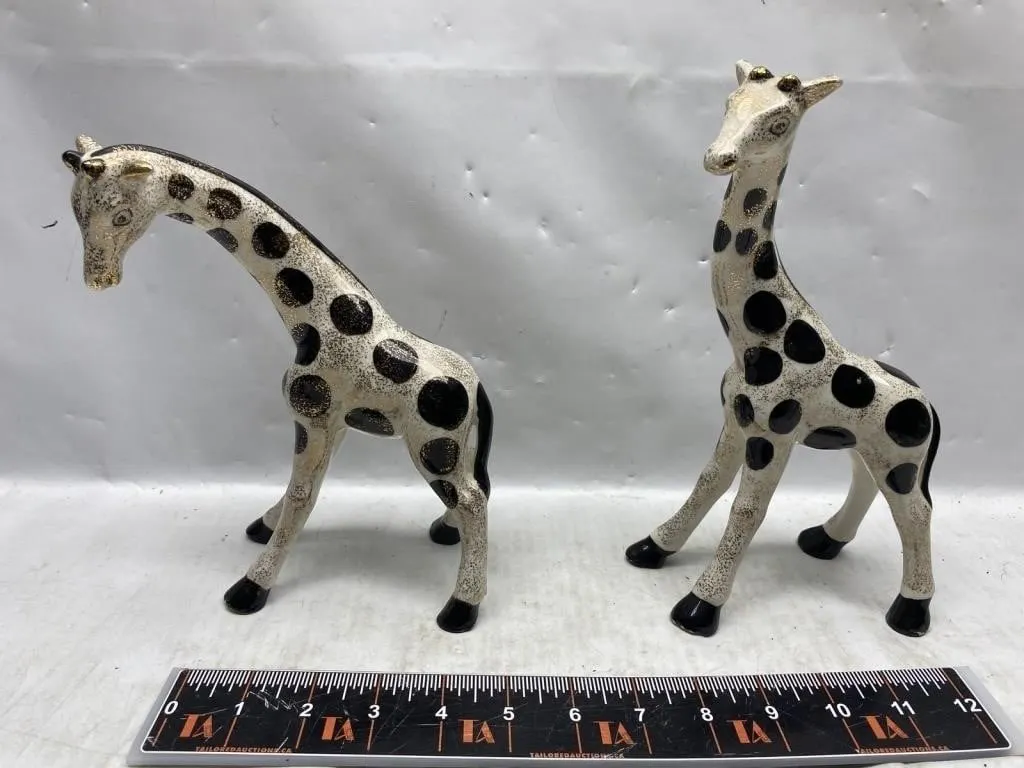 Pair of Ceramic Spotted Giraffe Figurines