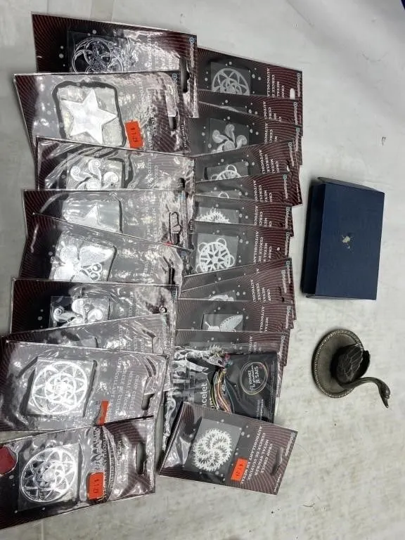 Metal Stickers, Bottle Tags & Trinket Dish Lot