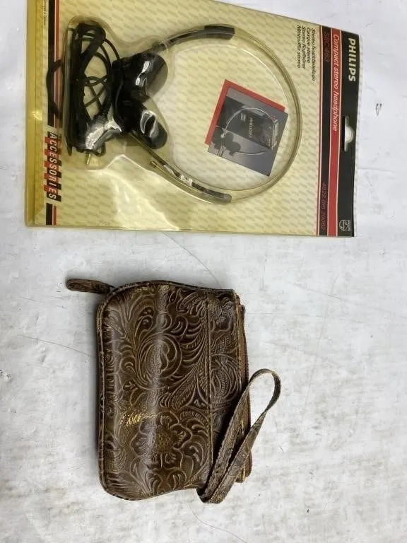 Philips Stereo Headphones & Tooled Leather Wallet