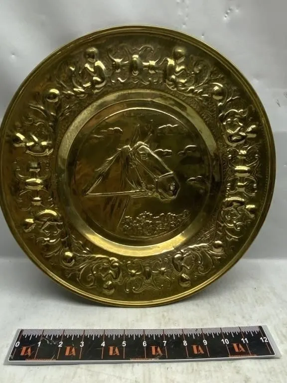 Embossed Brass Wall Plate with Horse Head
