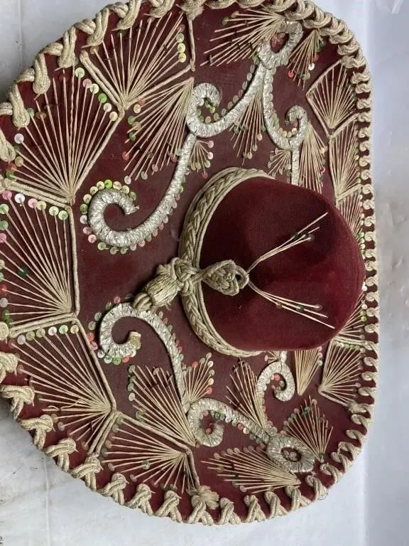 Large Red Velvet Sombrero w/ Sequin & Cord