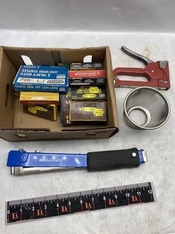 Staple Guns, Staples & Strainer Lot