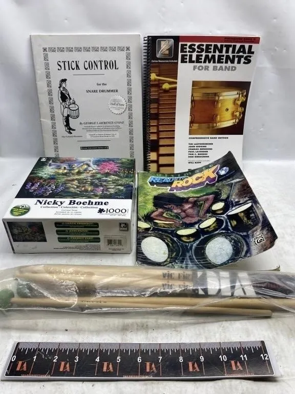 Drum Books, Puzzle & Drumsticks Lot