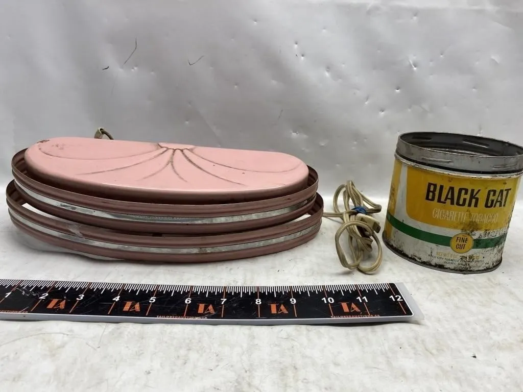 Vintage Pink Foot Bath & Black Cat Tobacco Tin