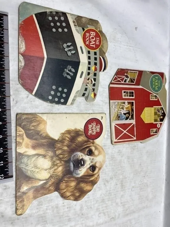 Vintage Golden Shape Books: Boat, Puppy, Farm