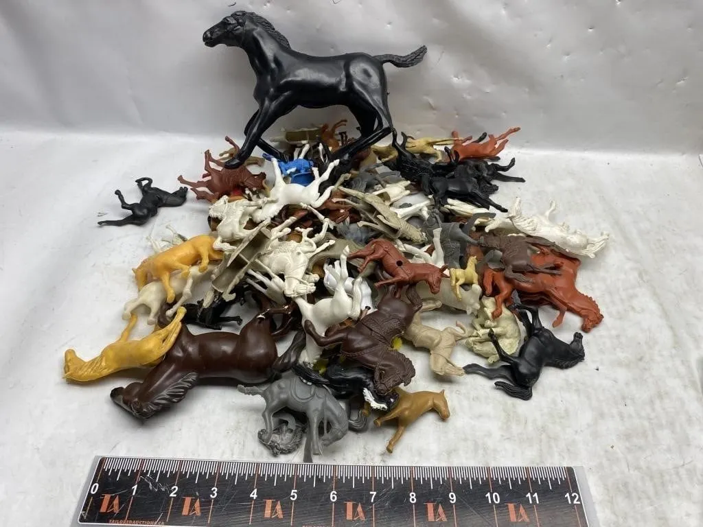Lot of Plastic Toy Horses, Various Colors