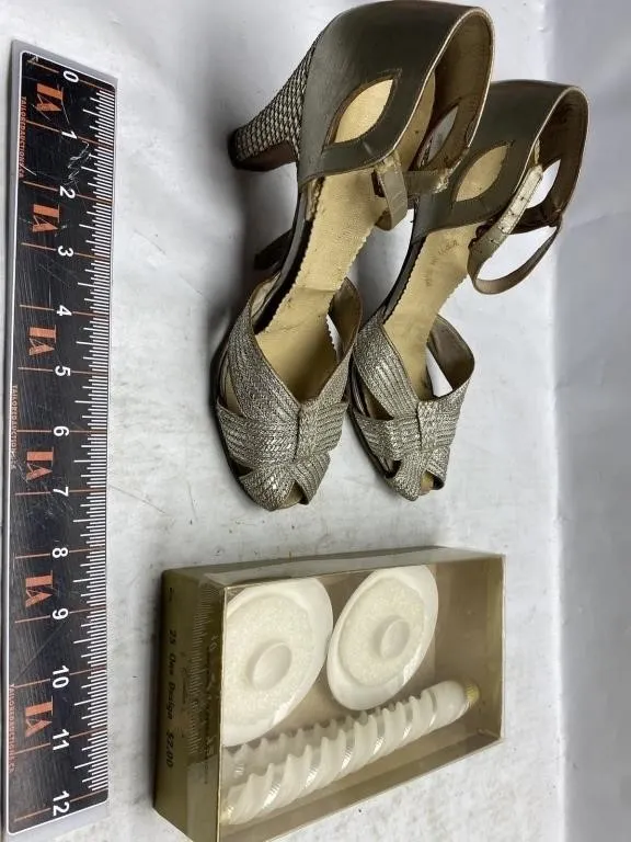 Vintage Metallic Peep-Toe Heels with Original Box