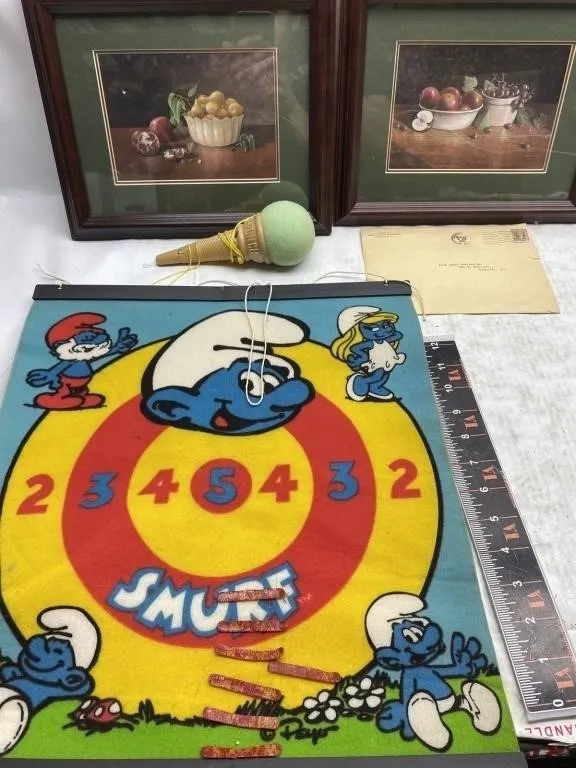 Vintage Smurf Dartboard, Prints & Ephemera Lot