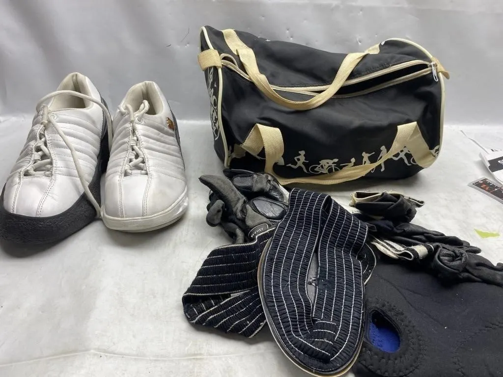 Curling Shoes, Duffel Bag & Gloves Lot