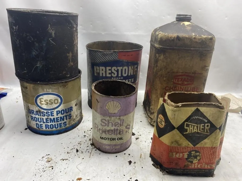 Vintage Oil & Automotive Tins Lot: Esso, Shell,