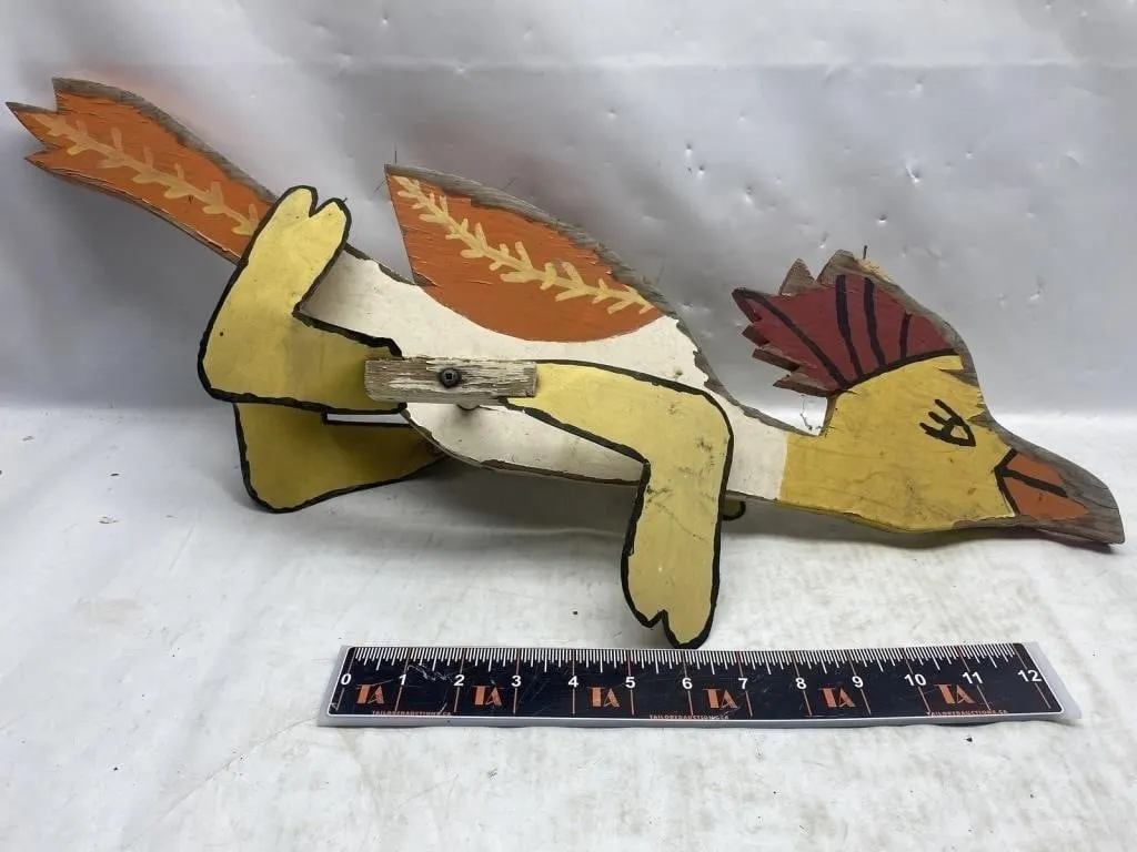 Hand-Painted Wooden Folk Art Bird Whirligig
