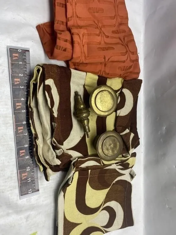 Vintage Fabric Swatches & Brass Hardware Lot