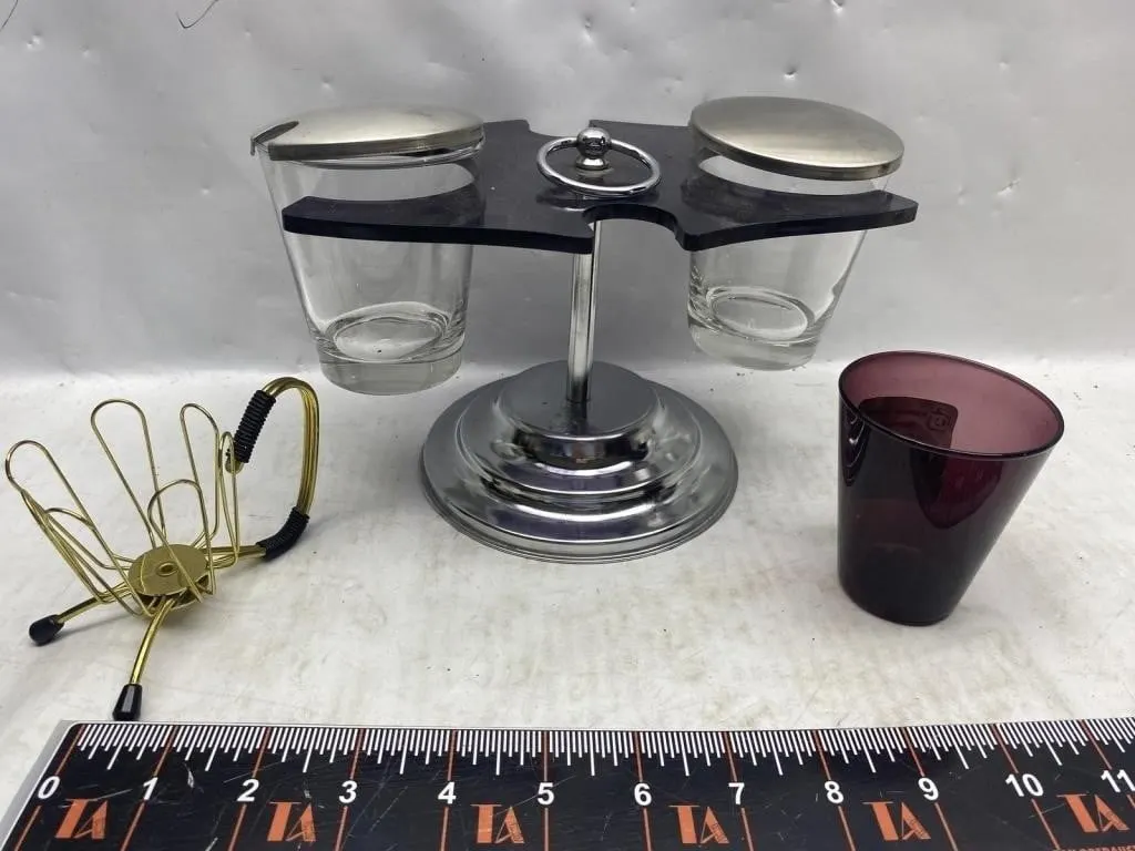 Jar Caddy, Purple Cup & Wire Coaster Holder