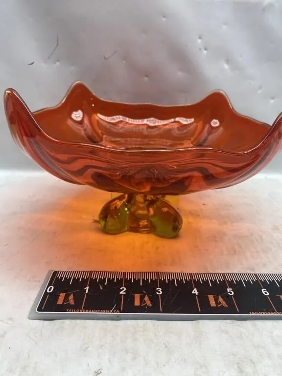Amber Art Glass Pedestal Bowl with Star Design