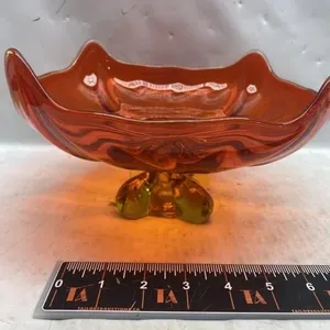 Amber Art Glass Pedestal Bowl with Star Design