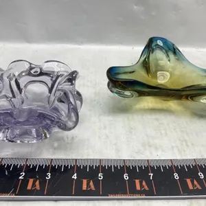 Two Art Glass Freeform Bowls, Purple & Amber