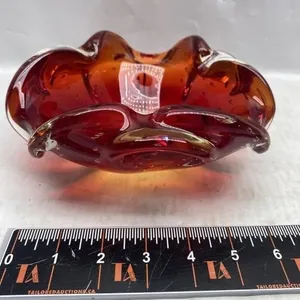 Red/Amber Art Glass Bowl with Bubbles