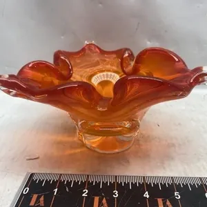 Amber Art Glass Ruffled Edge Bowl