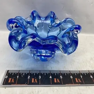 Blue Art Glass Ruffled Bowl