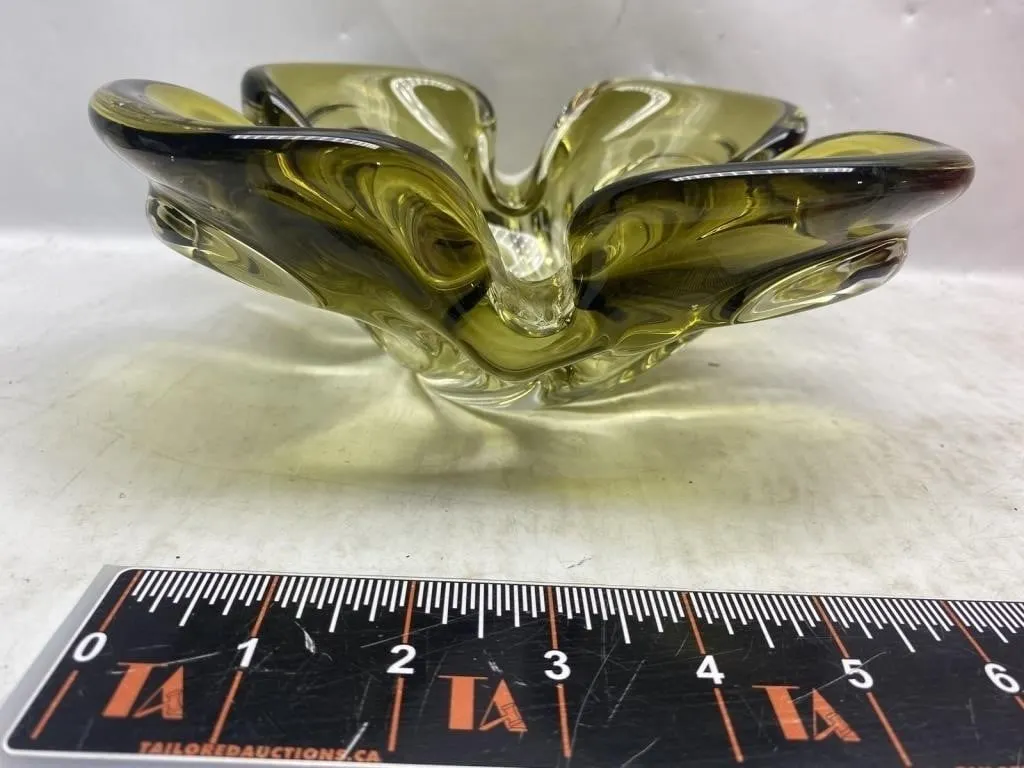 Olive Green Art Glass Ashtray/Dish