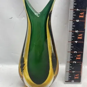 Green & Amber Art Glass Vase, Bullet Shape