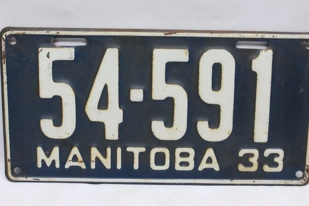 Manitoba 1933 License Plate #54-591
