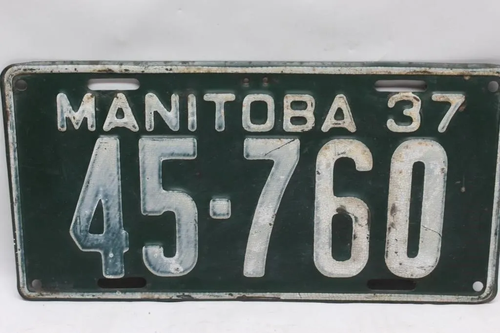 Vintage 1937 Manitoba License Plate #45-760