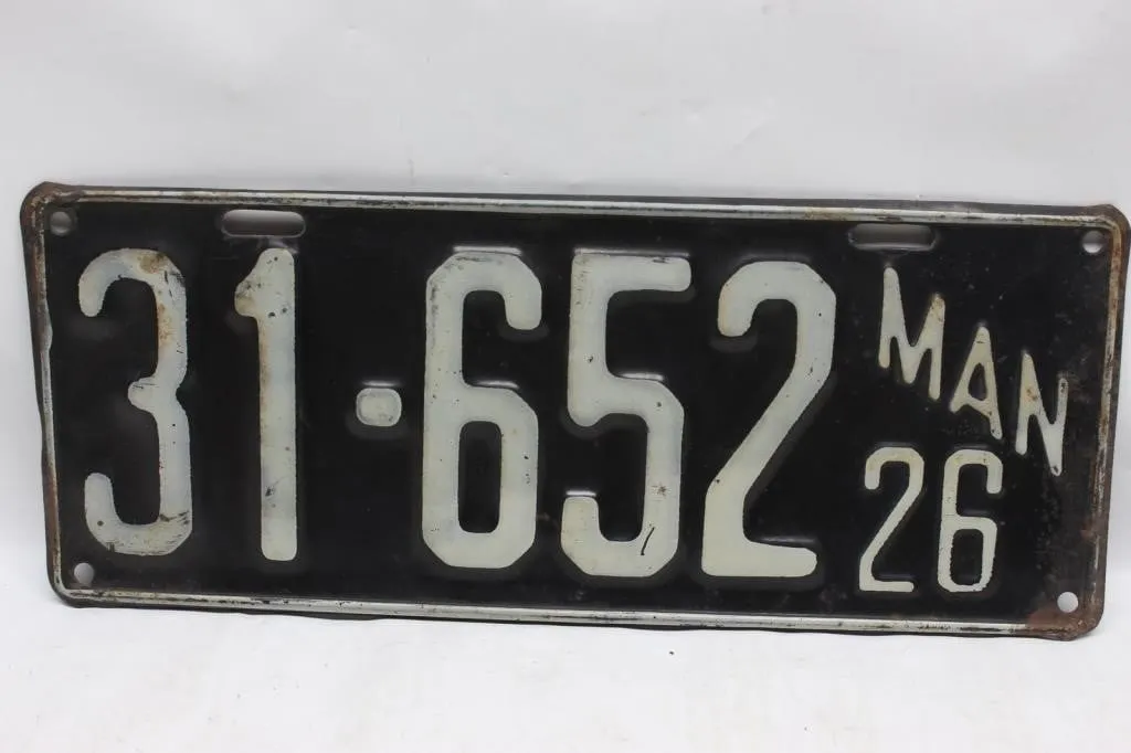 Vintage 1926 Manitoba License Plate #31-652