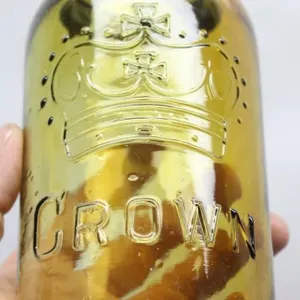 Antique Crown Yellow Glass Canning Jar with Metal