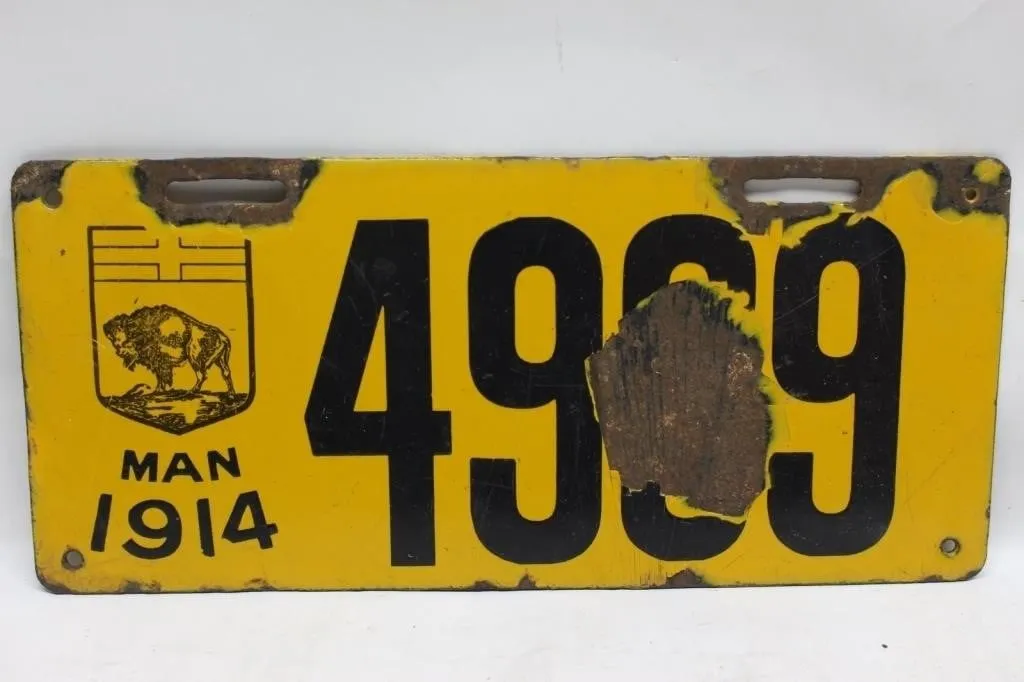 1914 Manitoba Porcelain Licence Plate #4909