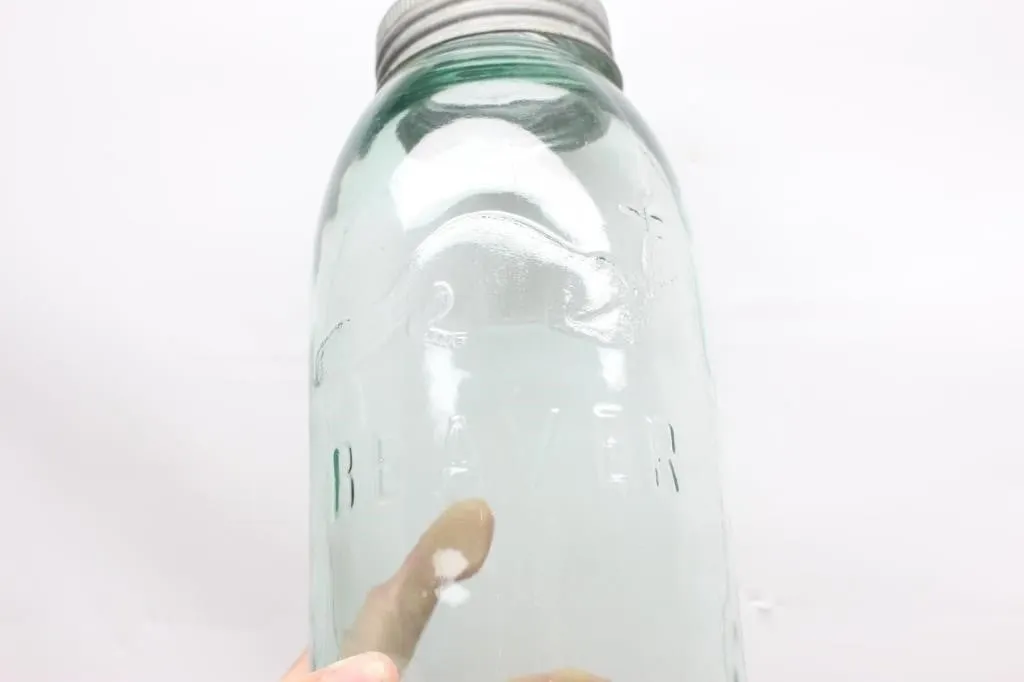 Antique Beaver Glass Jar w/ Zinc Lid