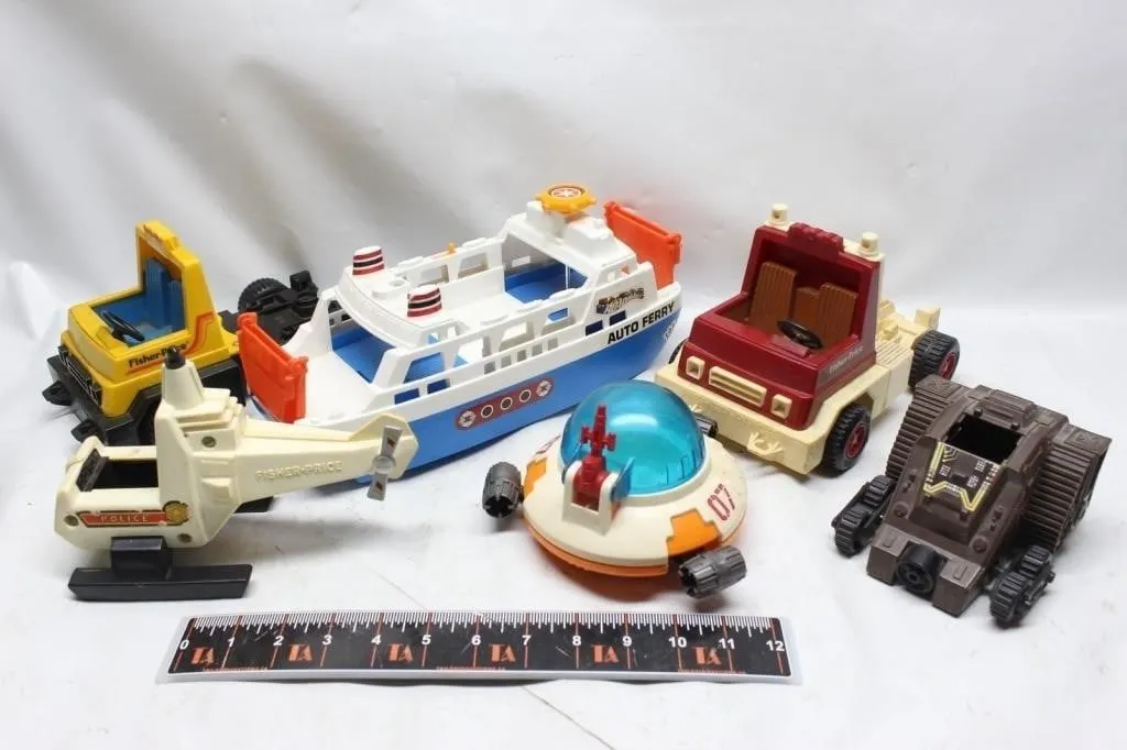 Fisher-Price Vintage Toy Vehicles Lot: Ferry, UFO,