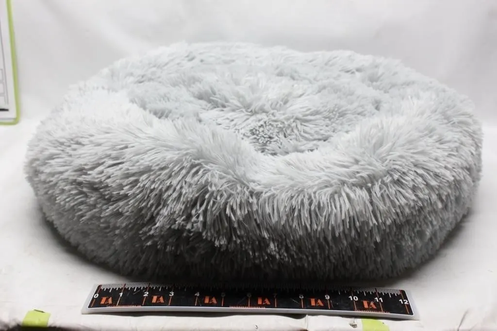 Gray Fluffy Round Pet Bed