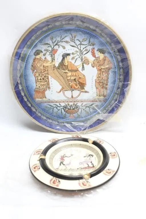 Greek mythology decorative plate and ashtray set