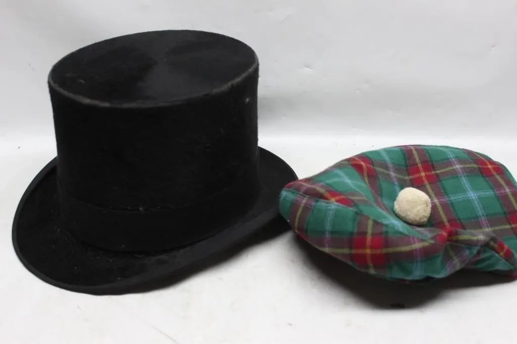 Vintage Top Hat and Tartan Plaid Flat Cap