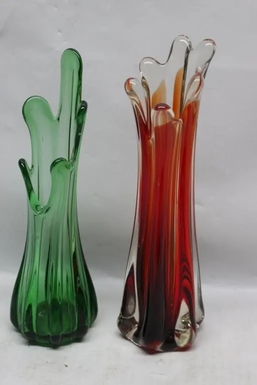 Pair Mid-Century Murano-Style Art Glass Vases