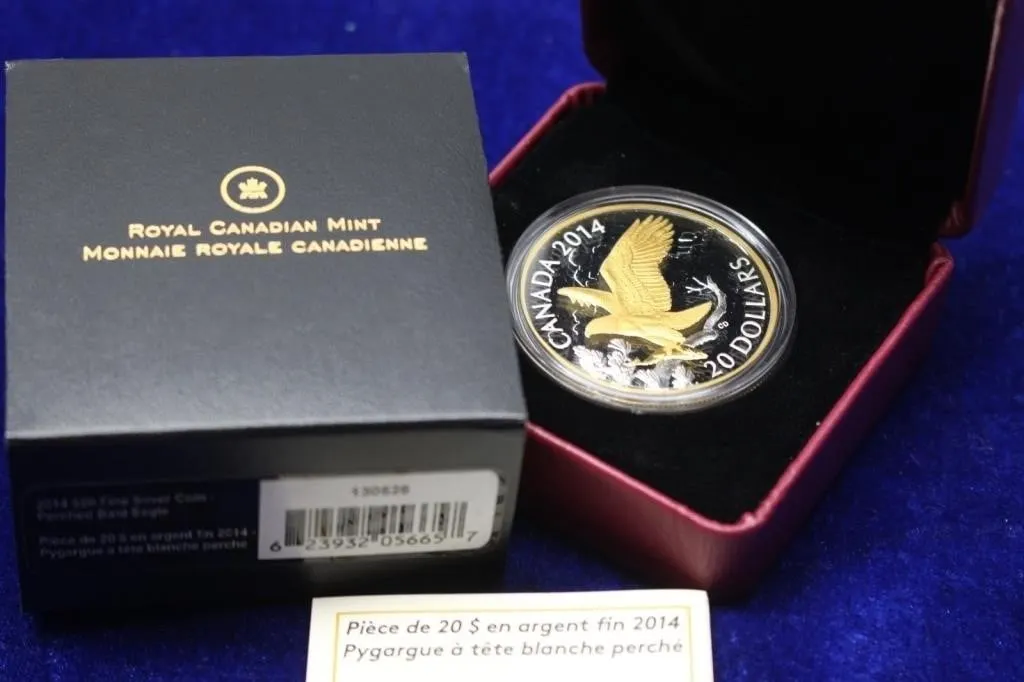 2014 $20 Fine Silver Coin - Perched Bald Eagle