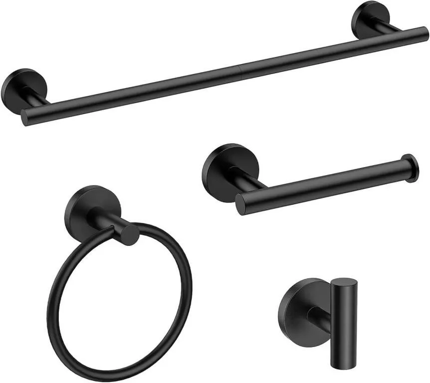 4PCS Matte Black Bathroom Accessories Set, 24-Inct